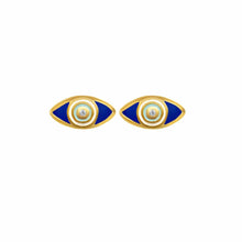 Load image into Gallery viewer, Harm Repeller - Gold Plated Navy Evil Eye Stud Earrings
